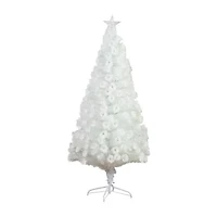 Nearly Natural Pre-Lit Fiber Optic Artificial White With Star Tree Topper 6 Foot Pre-Lit Fir Christmas Tree