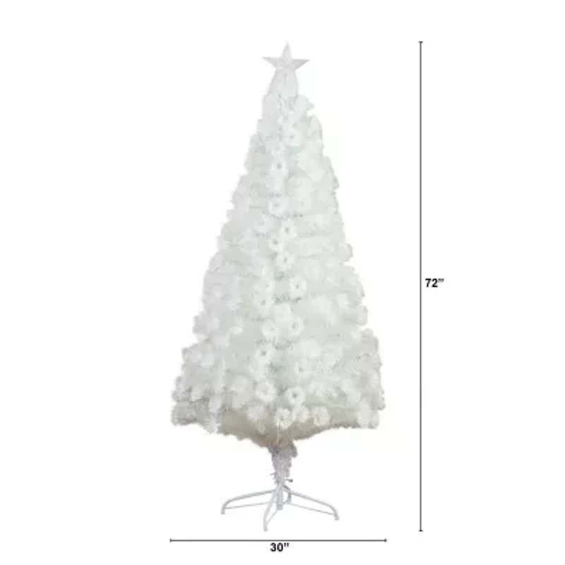 Nearly Natural Pre-Lit Fiber Optic Artificial White With Star Tree Topper 6 Foot Pre-Lit Fir Christmas Tree