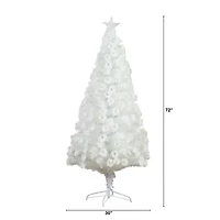 Nearly Natural Pre-Lit Fiber Optic Artificial White With Star Tree Topper 6 Foot Pre-Lit Fir Christmas Tree