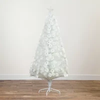 Nearly Natural Pre-Lit Fiber Optic Artificial White With Star Tree Topper 6 Foot Pre-Lit Fir Christmas Tree