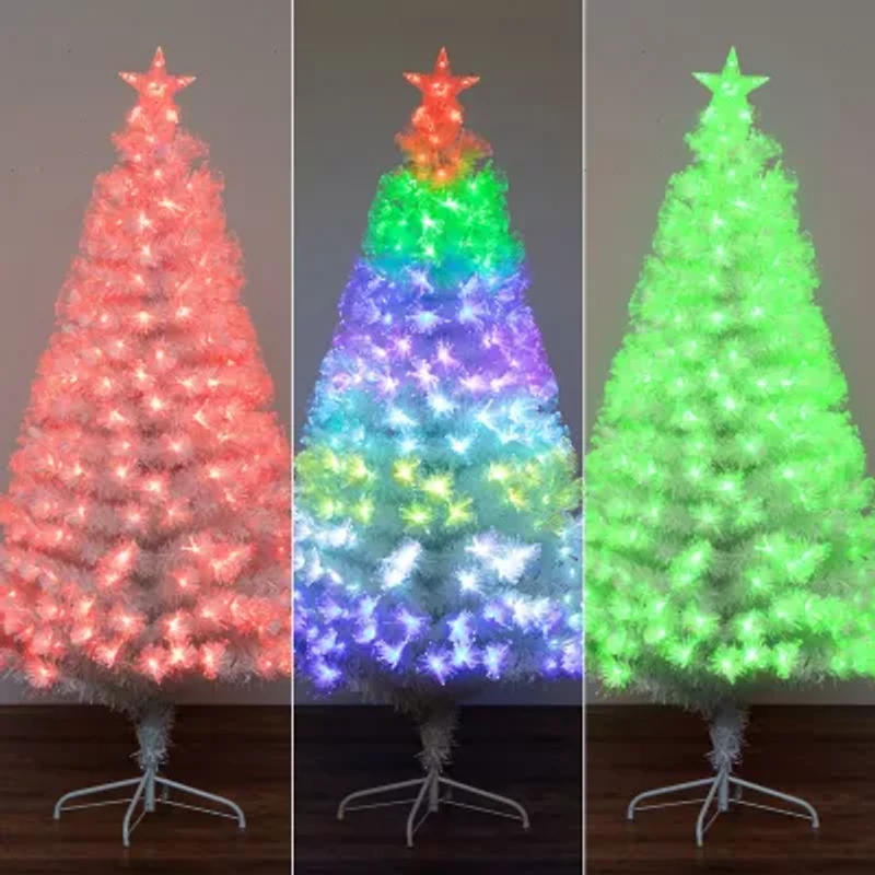 Nearly Natural Pre-Lit Fiber Optic Artificial White With Star Tree Topper 6 Foot Pre-Lit Fir Christmas Tree