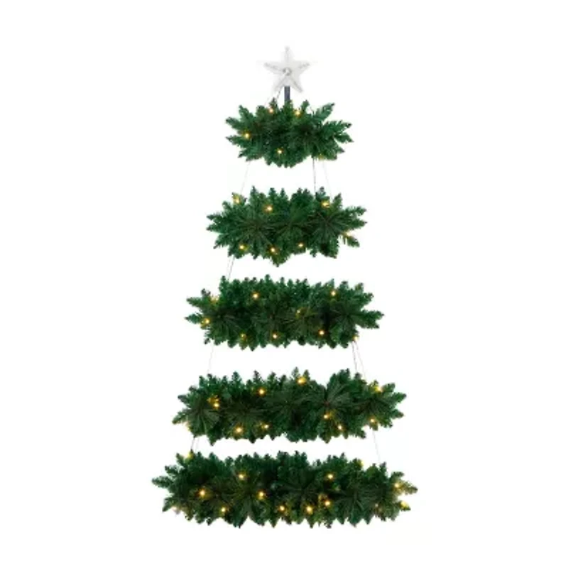 Nearly Natural 5ft Artificial Wall Hanging With 50 Warm White Led Lights Christmas Tree