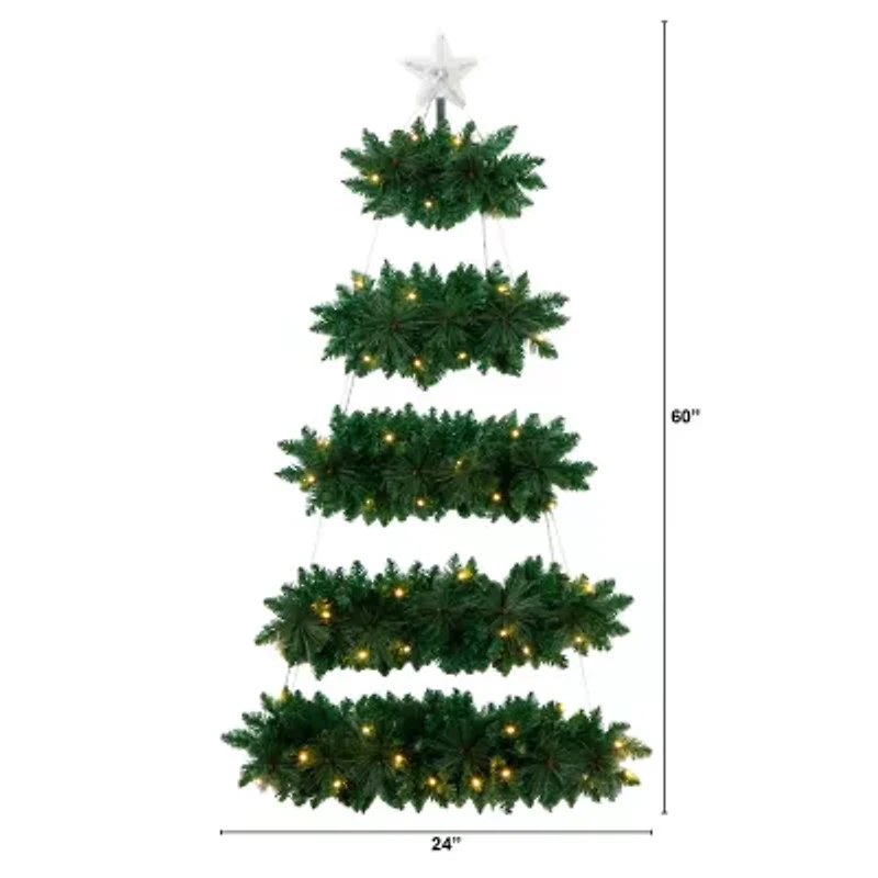 Nearly Natural 5ft Artificial Wall Hanging With 50 Warm White Led Lights Christmas Tree