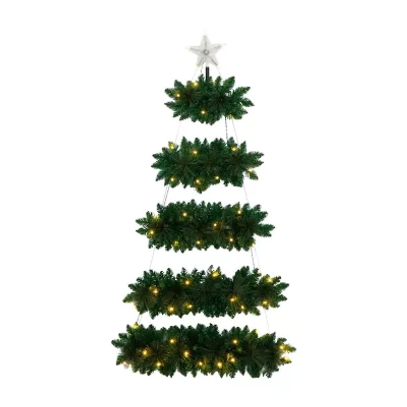 Nearly Natural 5ft Artificial Wall Hanging With 50 Warm White Led Lights Christmas Tree