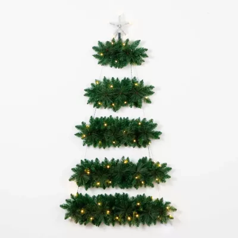 Nearly Natural 5ft Artificial Wall Hanging With 50 Warm White Led Lights Christmas Tree