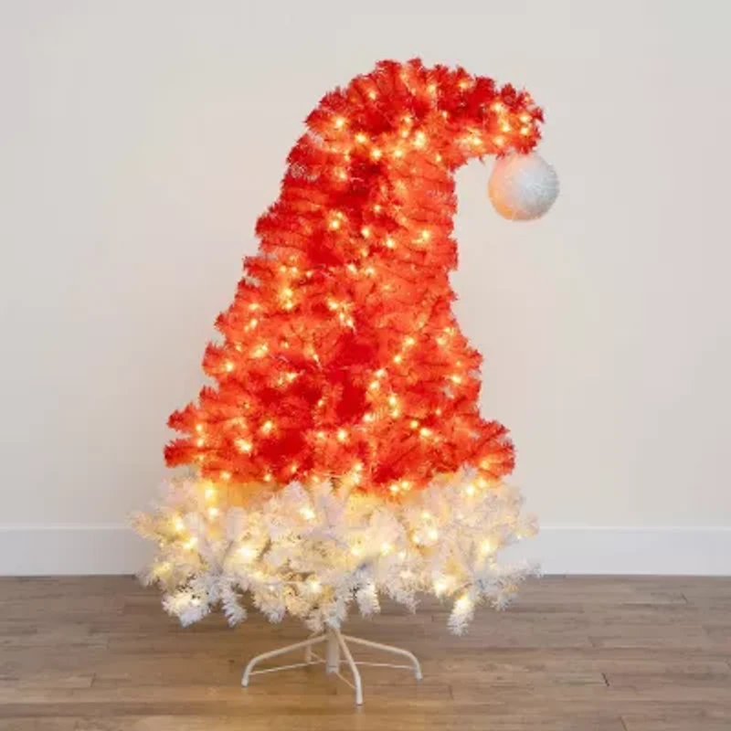 Nearly Natural 5ft Pre-Lit Artificial Holiday Red Santa’S Hat 300 Led Lights And 720 Tips 5 Foot Pre-Lit Fir Christmas Tree