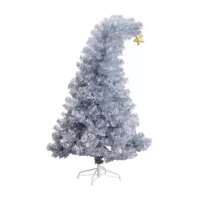 Nearly Natural Artificial Silver Tinsel Holiday Santa'S Hat With Star Topper 5 Foot Fir Christmas Tree