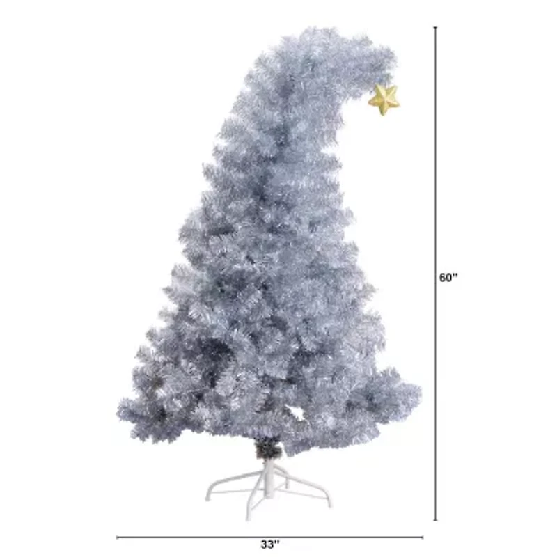 Nearly Natural Artificial Silver Tinsel Holiday Santa'S Hat With Star Topper 5 Foot Fir Christmas Tree