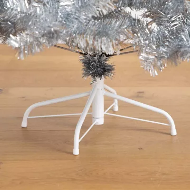 Nearly Natural Artificial Silver Tinsel Holiday Santa'S Hat With Star Topper 5 Foot Fir Christmas Tree