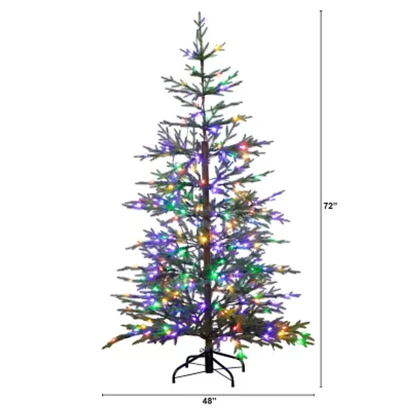 Nearly Natural Pre-Lit Artificial Natural Fresh Cut Fir With Instant Connect Technology And 230 Color Changing Led Dewdrop Lights 6 Foot Pre-Lit Fir Christmas Tree