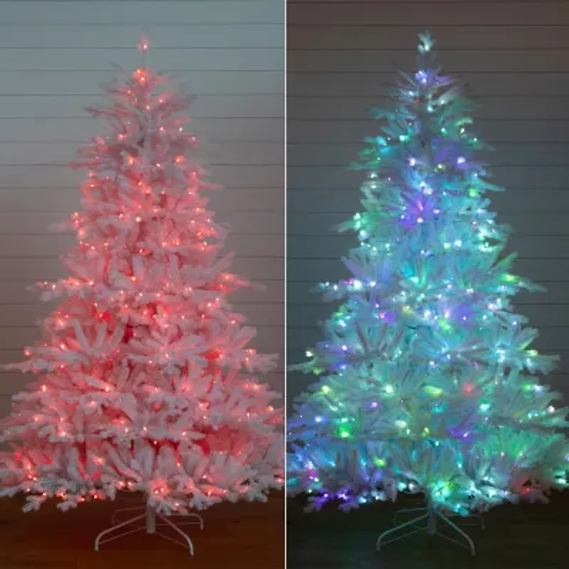 Nearly Natural 7ft Pre-Lit Artificial White California Spruce With 440 Color Changing Led Lights 7 Foot Pre-Lit Spruce Christmas Tree