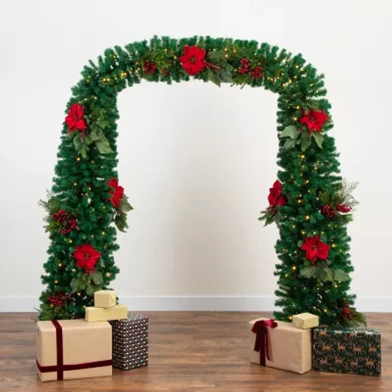Nearly Natural Pre-Lit Artificial  Green Christmas Pine Archway With 650 Multifunction Warm White Led Lights 8 Foot Pre-Lit Multi-Function Lights Pine Christmas Tree
