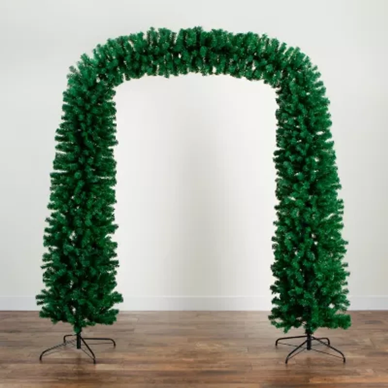 Nearly Natural Pre-Lit Artificial  Green Christmas Pine Archway With 650 Multifunction Warm White Led Lights 8 Foot Pre-Lit Multi-Function Lights Pine Christmas Tree
