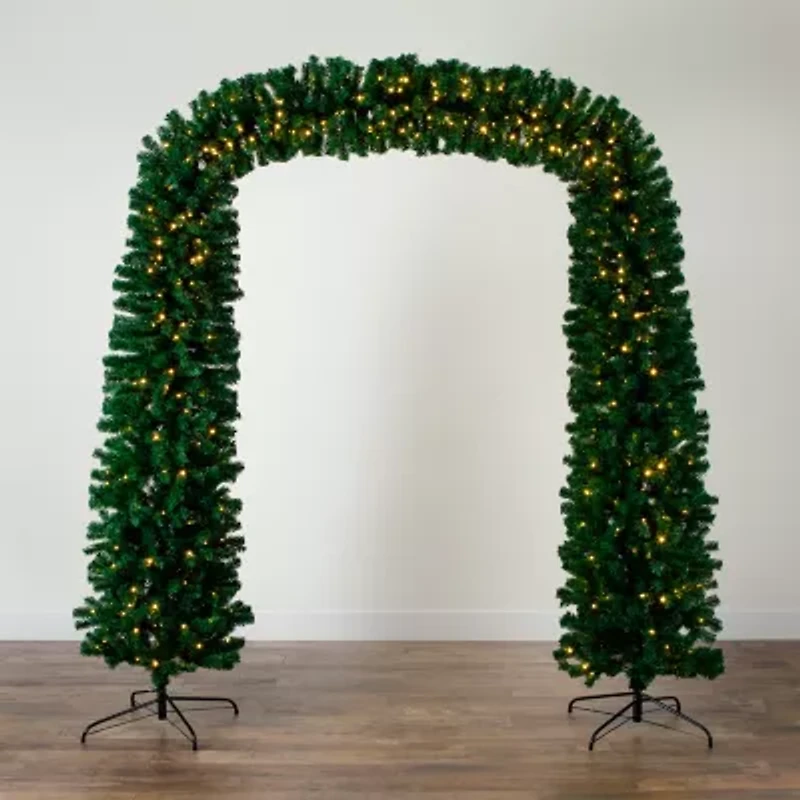 Nearly Natural Pre-Lit Artificial  Green Christmas Pine Archway With 650 Multifunction Warm White Led Lights 8 Foot Pre-Lit Multi-Function Lights Pine Christmas Tree