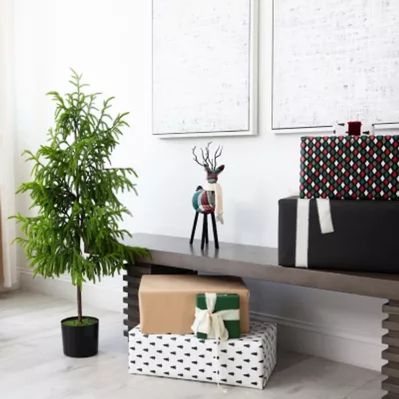 Nearly Natural Artificial Norfolk Pine Foot Potted Pine Christmas Tree