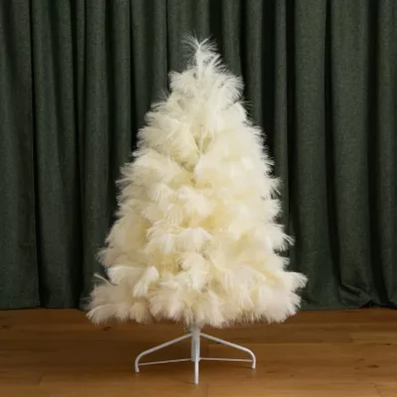 Nearly Natural 4ft Artificial Off-White Pampas Grass 4 Foot Christmas Tree