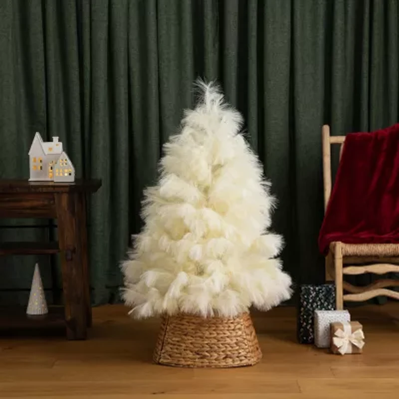 Nearly Natural 4ft Artificial Off-White Pampas Grass 4 Foot Christmas Tree