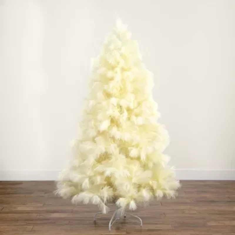 Nearly Natural 6ft Artificial Off-White Pampas Grass 6 Foot Christmas Tree