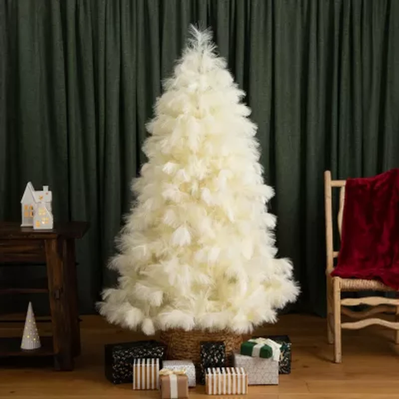 Nearly Natural 6ft Artificial Off-White Pampas Grass 6 Foot Christmas Tree