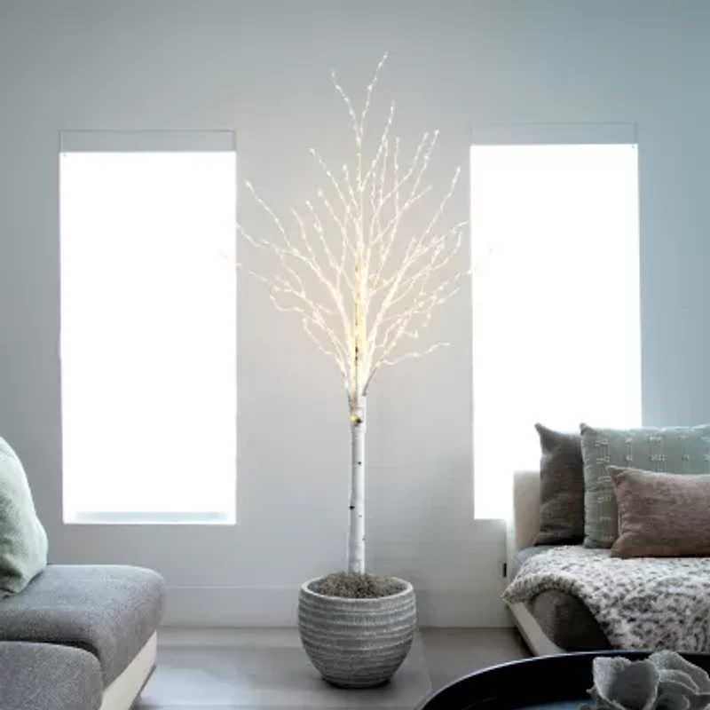 Nearly Natural Pre-Lit Artificial White Birch With 400 Color Changing Led Lights 6 Foot Pre-Lit Birch Christmas Tree