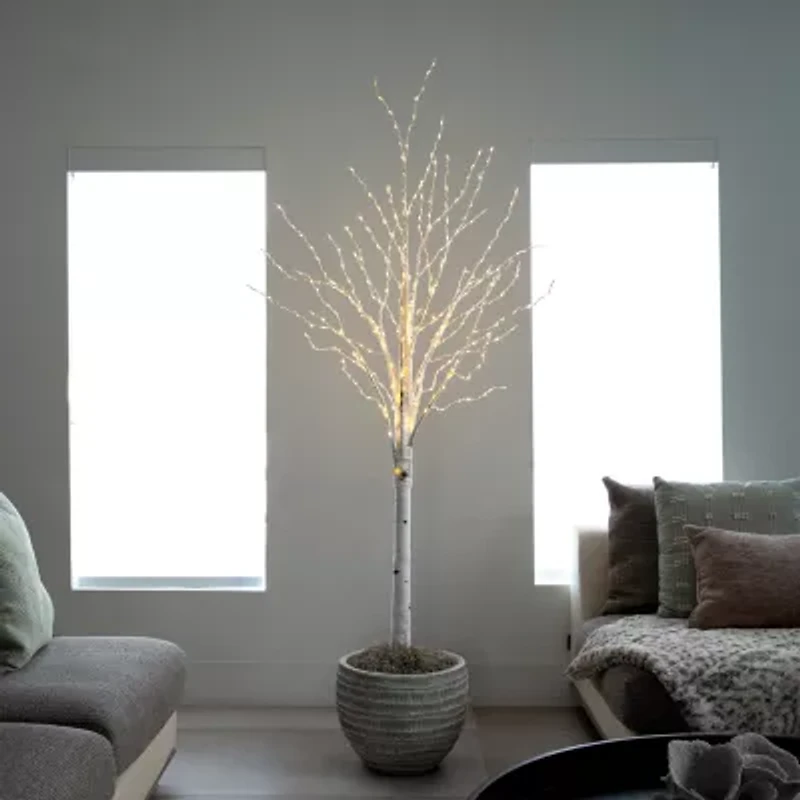 Nearly Natural Pre-Lit Artificial White Birch With 400 Color Changing Led Lights 6 Foot Pre-Lit Birch Christmas Tree