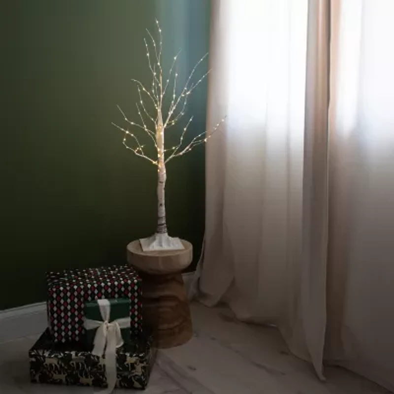 Nearly Natural 3ft Pre-Lit Artificial White Birch With 120 Warm White Led Lights 3 Foot Pre-Lit Birch Christmas Tree