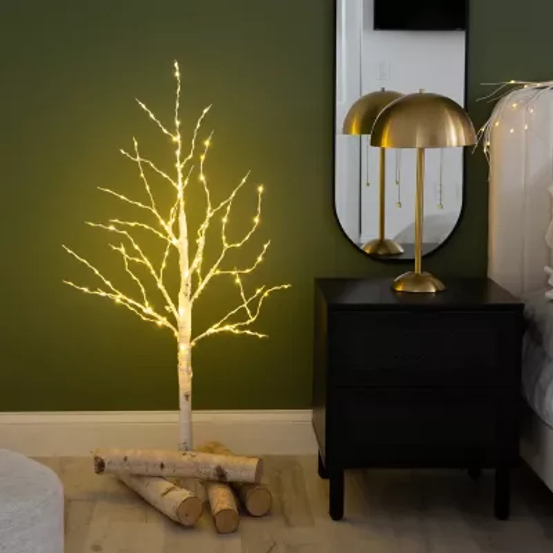 Nearly Natural 4ft Pre-Lit Artificial White Birch With 180 Warm White Led Lights 4 Foot Pre-Lit Birch Christmas Tree