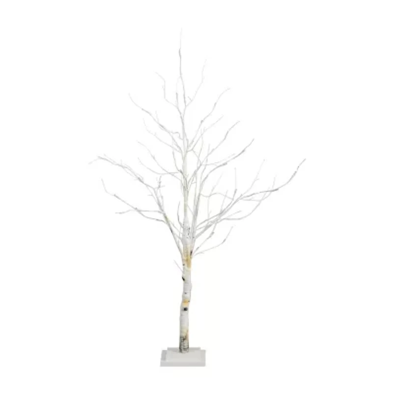 Nearly Natural Pre-Lit Artificial White Birch With White Led Lights Foot Pre-Lit Birch Christmas Tree
