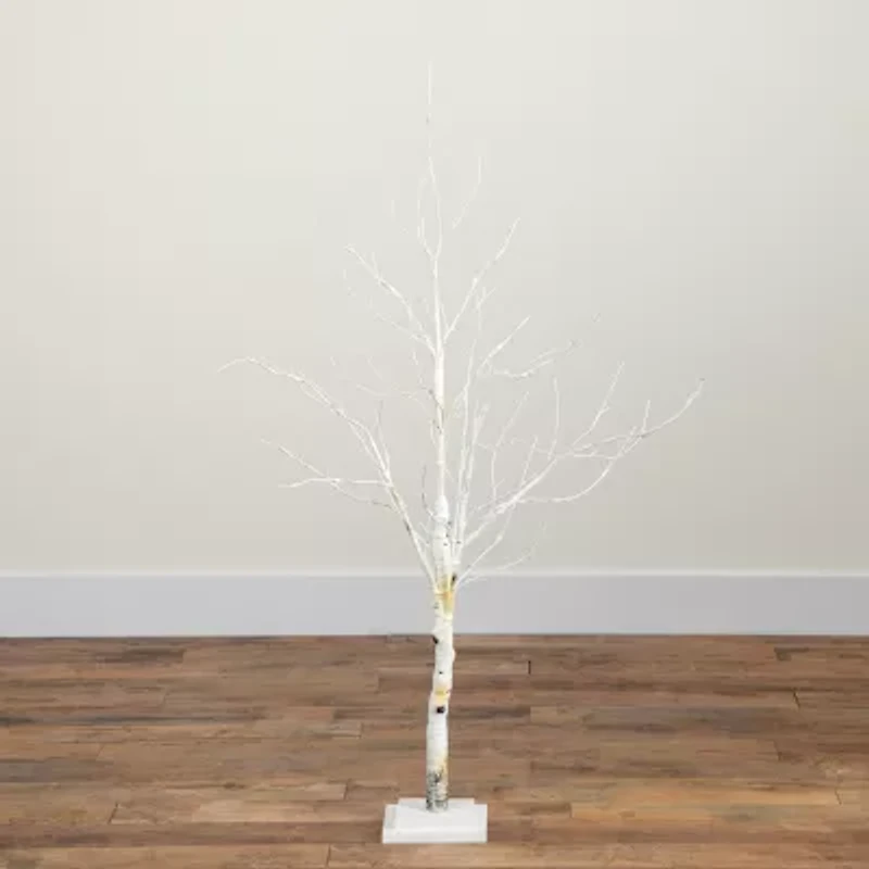 Nearly Natural Pre-Lit Artificial White Birch With White Led Lights Foot Pre-Lit Birch Christmas Tree