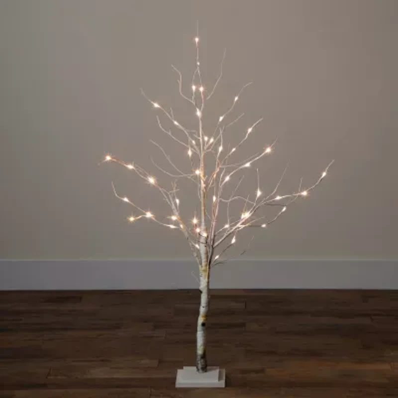 Nearly Natural Pre-Lit Artificial White Birch With White Led Lights Foot Pre-Lit Birch Christmas Tree
