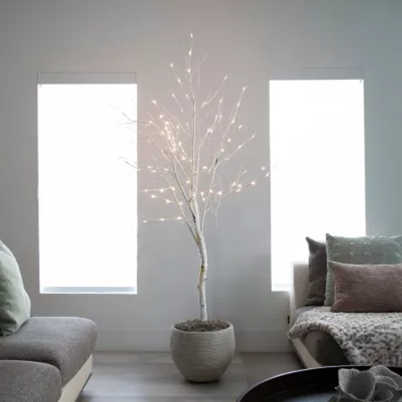 Nearly Natural Pre-Lit Artificial White Birch  With 90 White Led Lights 6 Foot Pre-Lit Birch Christmas Tree