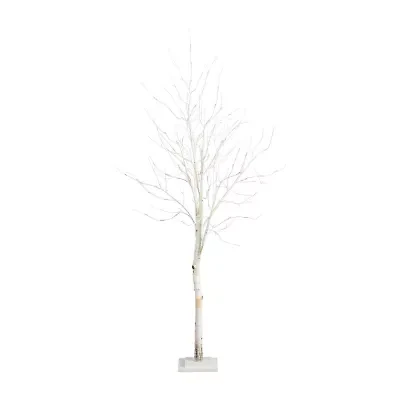 Nearly Natural Pre-Lit Artificial White Birch  With 90 White Led Lights 6 Foot Pre-Lit Birch Christmas Tree