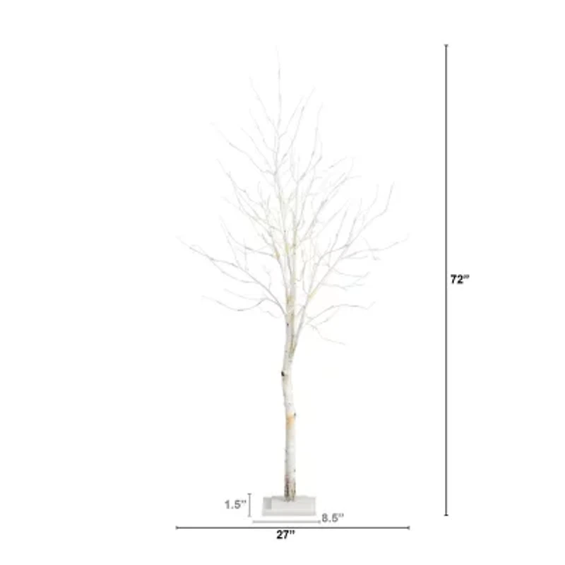 Nearly Natural Pre-Lit Artificial White Birch  With 90 White Led Lights 6 Foot Pre-Lit Birch Christmas Tree