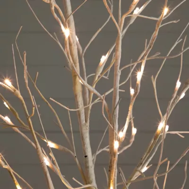 Nearly Natural Pre-Lit Artificial White Birch  With 90 White Led Lights 6 Foot Pre-Lit Birch Christmas Tree