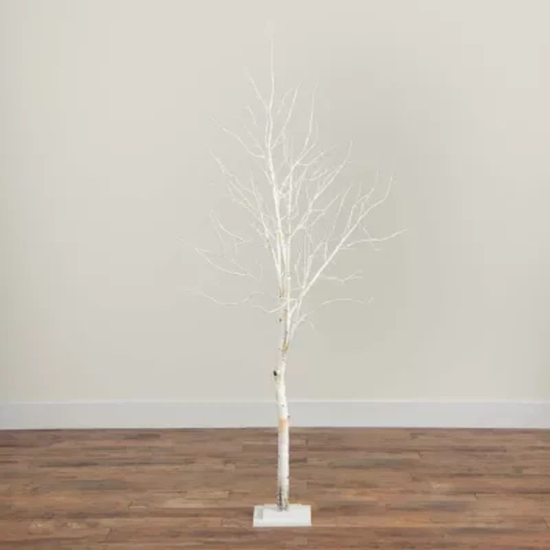 Nearly Natural Pre-Lit Artificial White Birch  With 90 White Led Lights 6 Foot Pre-Lit Birch Christmas Tree