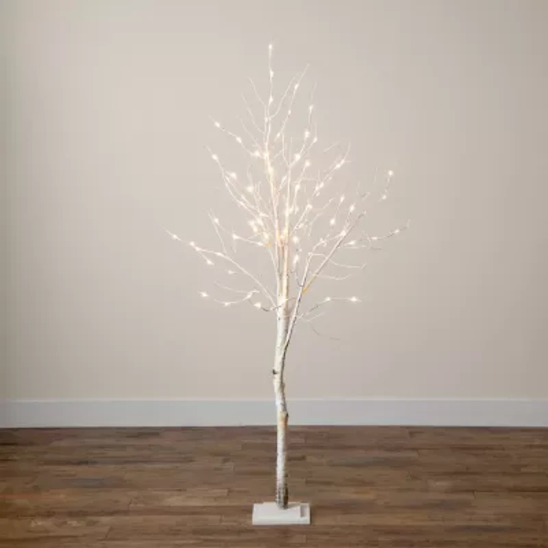Nearly Natural Pre-Lit Artificial White Birch  With 90 White Led Lights 6 Foot Pre-Lit Birch Christmas Tree