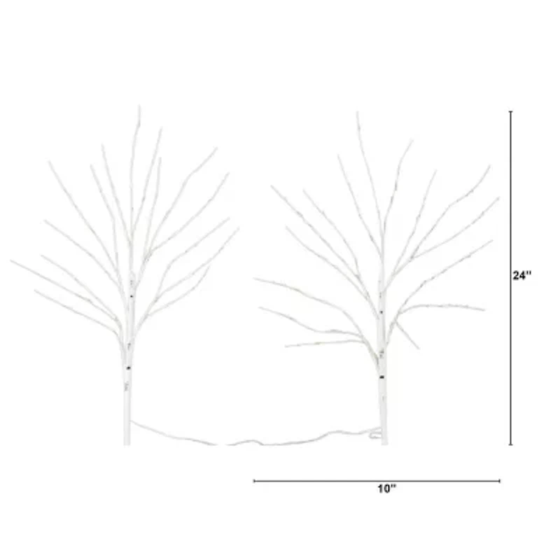 Nearly Natural 24in Pre-Lit Artificial White Birch Branches With 80 Warm White Led Lights 2 Foot Pre-Lit Birch Christmas Tree