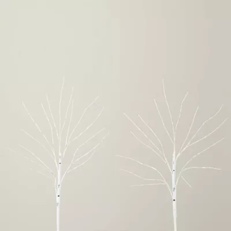 Nearly Natural 24in Pre-Lit Artificial White Birch Branches With 80 Warm White Led Lights 2 Foot Pre-Lit Birch Christmas Tree