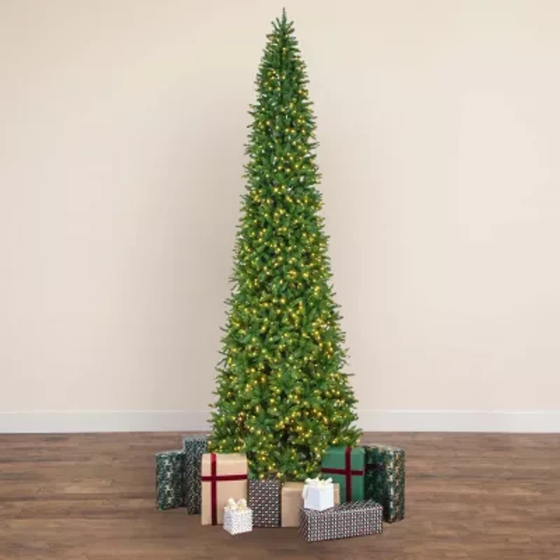 Nearly Natural Artificial Slim Green Mountain Pine  With 1600 Warm White Led Lights And 4660 Branches 14 Feet Pre-Lit Pine Christmas Tree