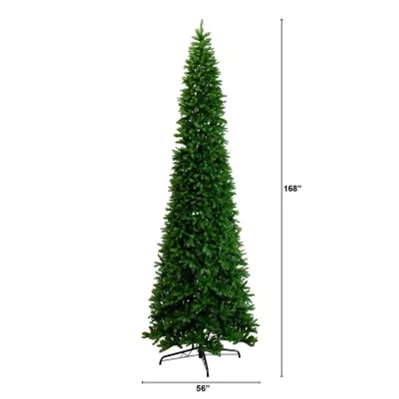 Nearly Natural Artificial Slim Green Mountain Pine  With 1600 Warm White Led Lights And 4660 Branches 14 Feet Pre-Lit Pine Christmas Tree