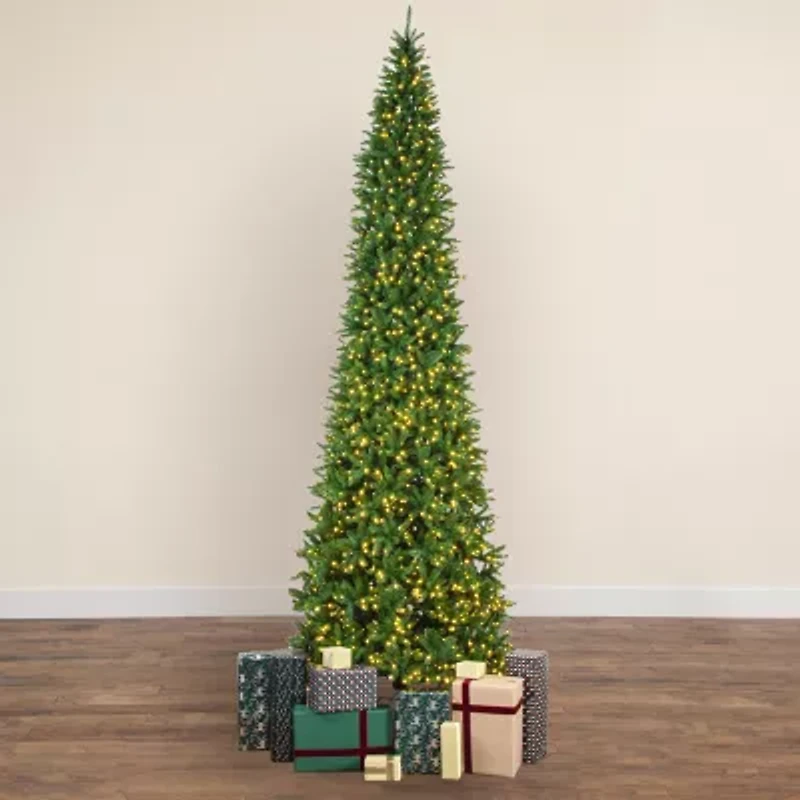 Nearly Natural 15ft Artificial Slim Green Mountain Pine  With 1900 Warm White Led Lights And 5460 Branches Pre-Lit Pine Christmas Tree