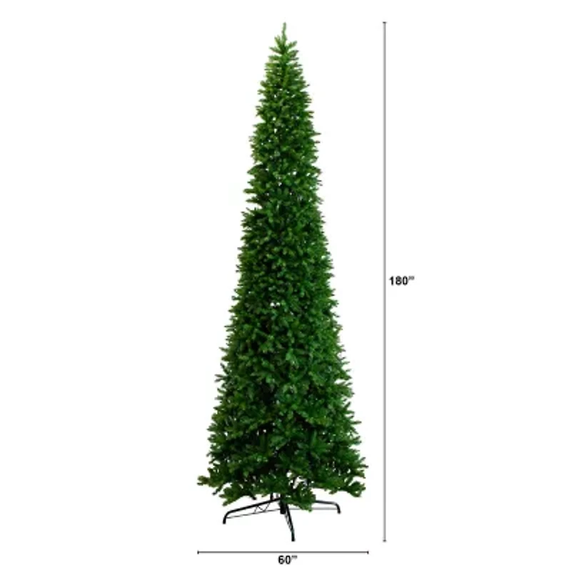 Nearly Natural 15ft Artificial Slim Green Mountain Pine  With 1900 Warm White Led Lights And 5460 Branches Pre-Lit Pine Christmas Tree