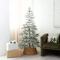 Nearly Natural Pre-Lit Artificial Flocked Woodland Fir  With 150 Warm White Led Lights 6 Foot Pre-Lit Flocked Fir Christmas Tree