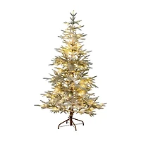 Nearly Natural Pre-Lit Artificial Flocked Woodland Fir  With 150 Warm White Led Lights 6 Foot Pre-Lit Flocked Fir Christmas Tree