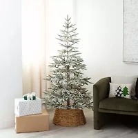 Nearly Natural Pre-Lit Artificial Flocked Woodland Fir  With 150 Warm White Led Lights 6 Foot Pre-Lit Flocked Fir Christmas Tree