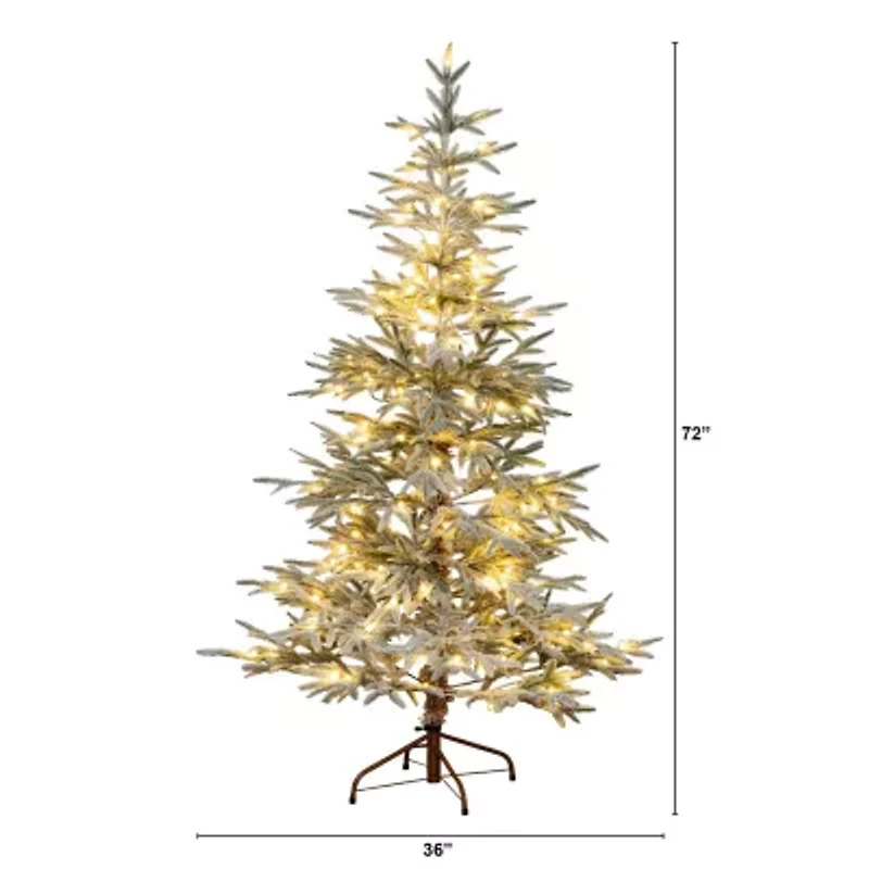 Nearly Natural Pre-Lit Artificial Flocked Woodland Fir  With 150 Warm White Led Lights 6 Foot Pre-Lit Flocked Fir Christmas Tree