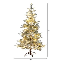 Nearly Natural Pre-Lit Artificial Flocked Woodland Fir  With 150 Warm White Led Lights 6 Foot Pre-Lit Flocked Fir Christmas Tree