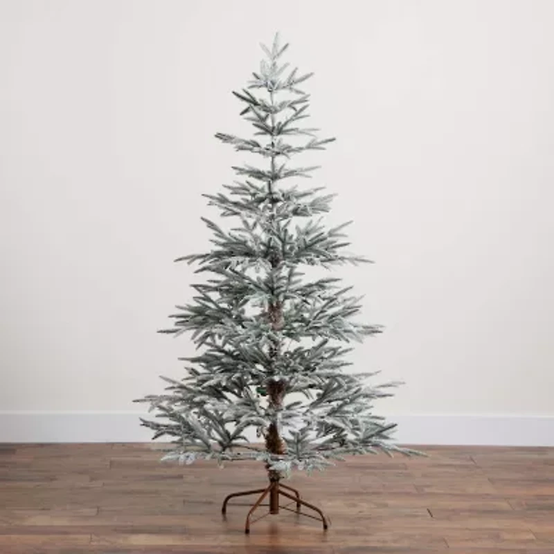 Nearly Natural Pre-Lit Artificial Flocked Woodland Fir  With 150 Warm White Led Lights 6 Foot Pre-Lit Flocked Fir Christmas Tree
