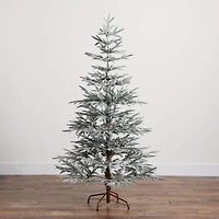 Nearly Natural Pre-Lit Artificial Flocked Woodland Fir  With 150 Warm White Led Lights 6 Foot Pre-Lit Flocked Fir Christmas Tree