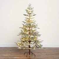 Nearly Natural Pre-Lit Artificial Flocked Woodland Fir  With 150 Warm White Led Lights 6 Foot Pre-Lit Flocked Fir Christmas Tree